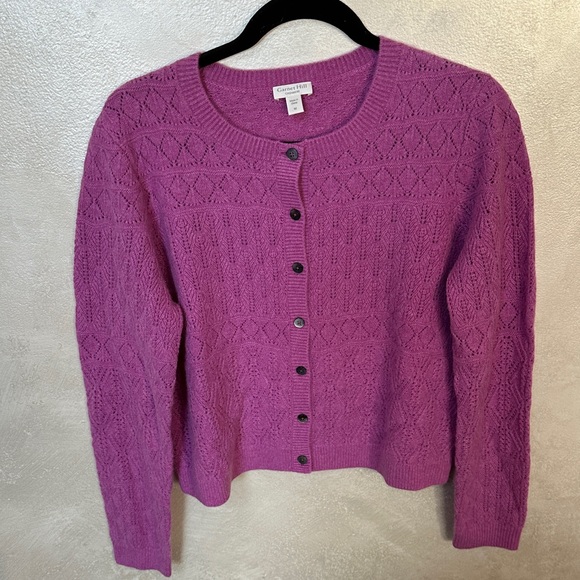 Garnet Hill Sweaters - Garnet Hill Cashmere Purple Knit Cardigan sz medium